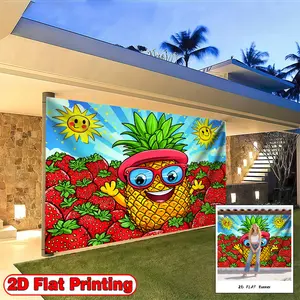 2D FLAT Banner, 1pc Cartoonish Pineapple Yellow, Polyester home decoration background banner, suitable for living room, bedroom and other indoor and outdoor decoration, a perfect gift for parties and festival celebrations