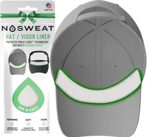 Nosweat Visor Liner Cap Sweat Liners White 6 Pack Hypoallergenic Hat Liners Made in USA Patent Sweat Lock Technology All Seasons