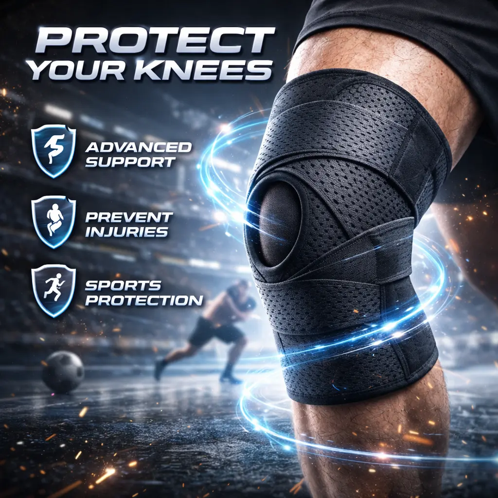 Plus Size Knee & Leg Compression Sleeve - Air Mesh Fabric Wrap Brace with Side Stabilizers, Adjustable Fit for Sports Running, Meniscus Tear, ACL Arthritis Pain Relief