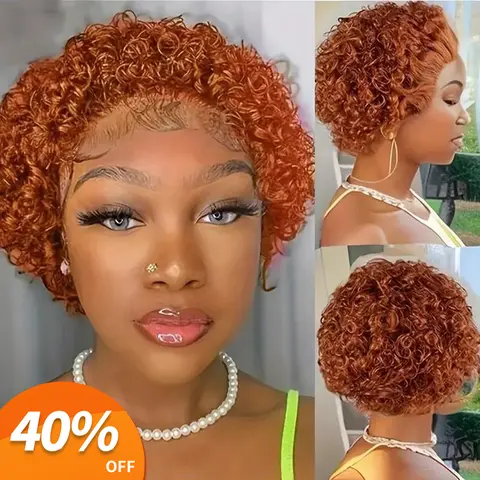ROYAL IMPRESSION Human Hair Lace Front Wig, 13x1 Short Curly Pixie Cut, Brazilian Virgin Remy Hair, Natural Color, No Tangle, Soft Ends, Glueless, Adjustable Strap, Easy To Care, Long-Lasting