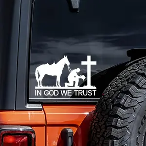Cowboy Praying To God Cross, In God We Trust, Christian Sticker For Car Window, Truck Or Laptop, Tablet, Home Decor Sticker