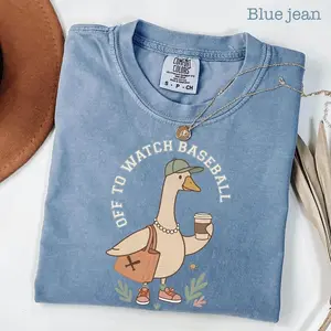 Comfort Colors Off to Watch Baseball Goose Shirt, Funny Silly Goose Tee, Baseball Mom Game Day T-Shirt, Retro Baseball Mama Gift, Full Sizes