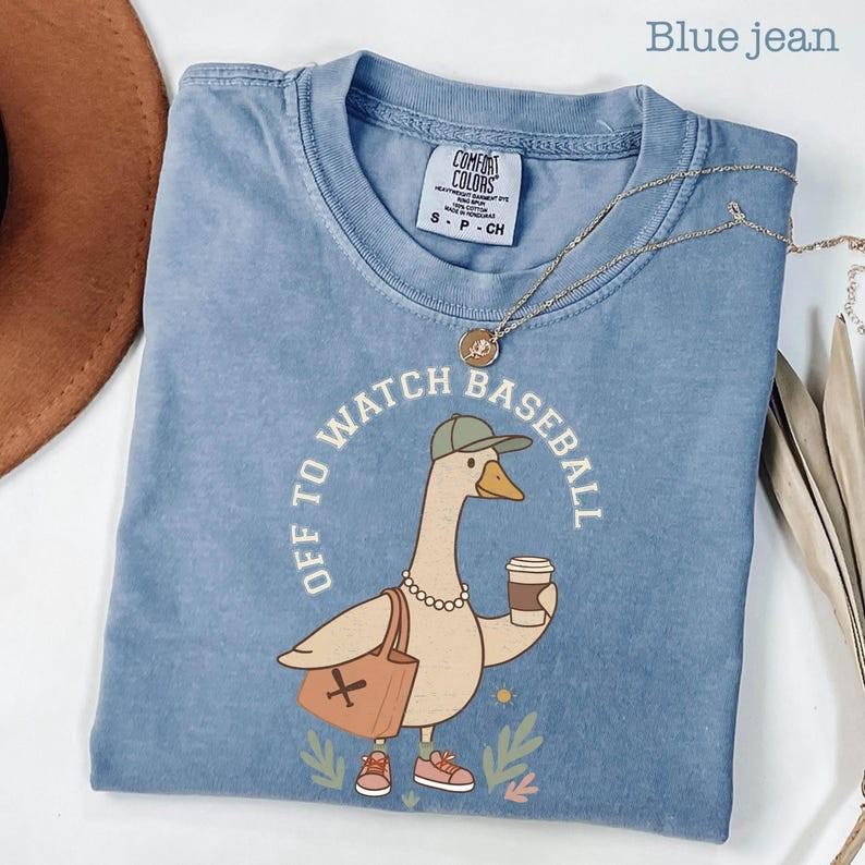 Comfort Colors Off to Watch Baseball Goose Shirt, Funny Silly Goose Tee, Baseball Mom Game Day T-Shirt, Retro Baseball Mama Gift, Full Sizes