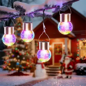 Solar Lights Outdoor Waterproof: 12 Pack Garden Light Solar Powered for Yard Outside - Hanging Globe Lantern Colorful Lighting Tree Decoration - Crackes Glass Ball with Clip On Patio Pathway Decor
