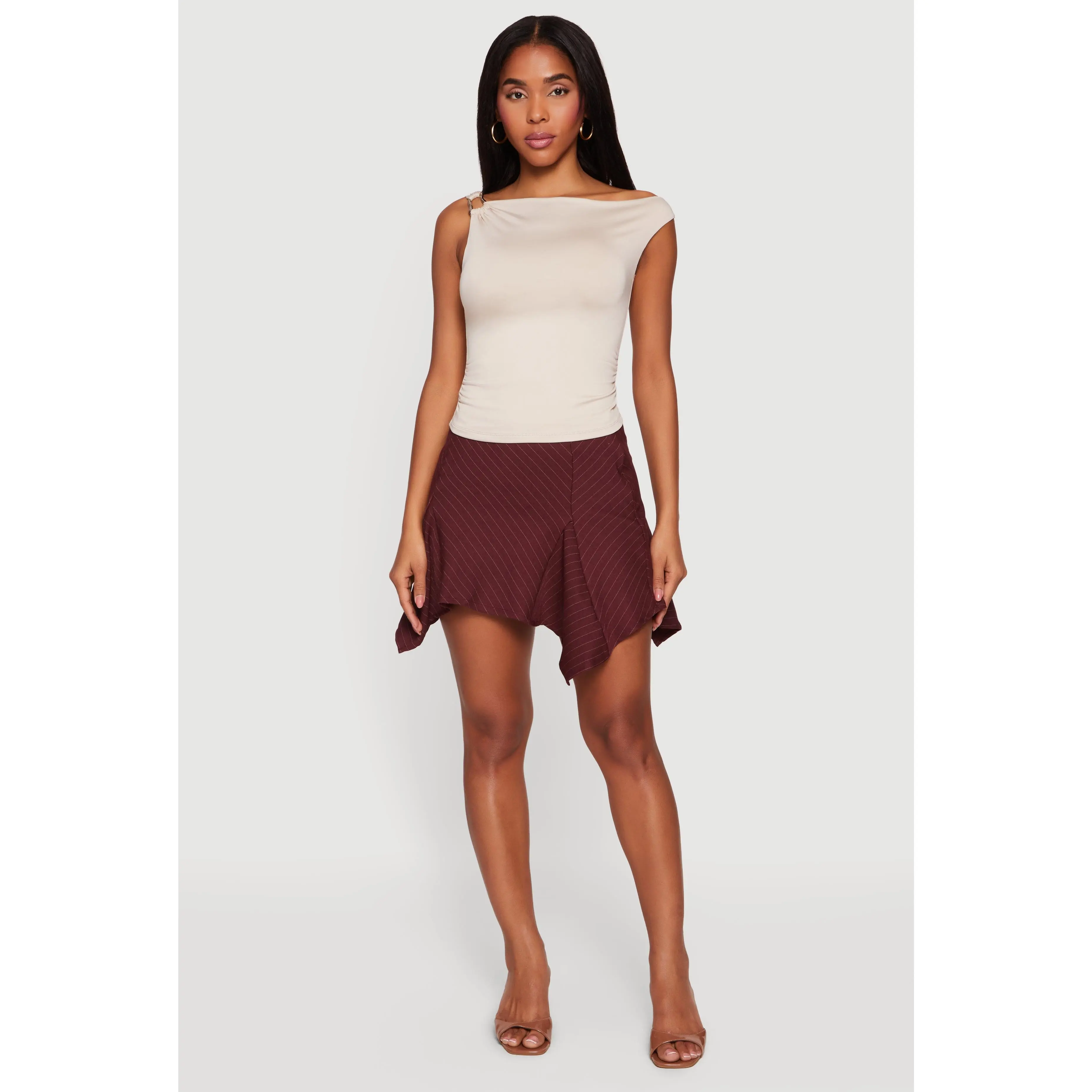 Pinstripe Handkerchief Hem Mini Skirt