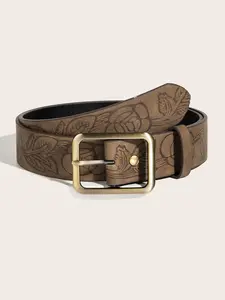 Fashion Colorblock Floral Embossed Belt for Men & Women, 2024 New Style Vintage Alloy Belt, Casual Cowgirl Waistband for Jeans Pants Decoration, Cowboy Cowgirl Belt, Western Buckle Belt, Elegant Belt Buckle