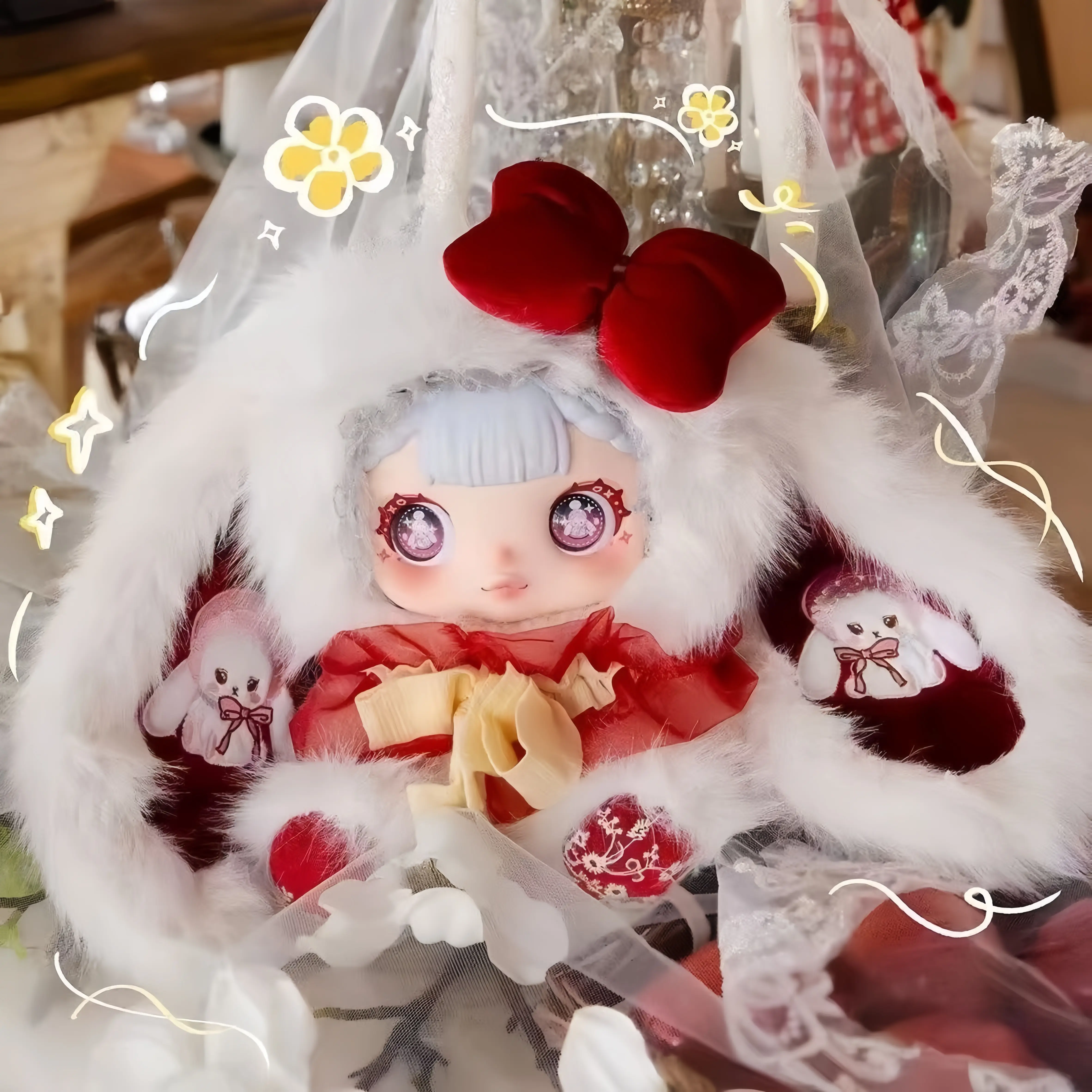 CN  GIGI-Whimsical style 600% series Mystery Boxes Bag Pendant Bunny Plush Dolls Soft Collectibles Hidden Style 1/36