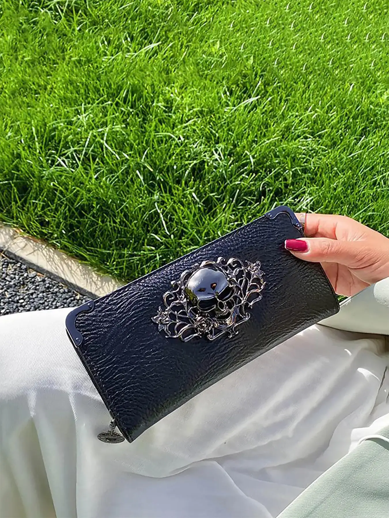 Women's Trendy Punk Style Skull Design Long Wallet, Casual Pu Leather Zipper Long Purse, Fashionable Wallet for Daily Use for Women, 2025 Vintage Purs