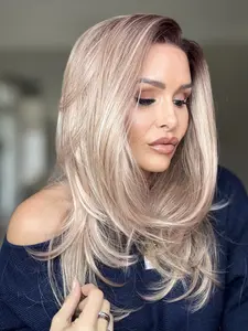 AISOM Jenna Layered Straight Apricrown Color 13x4 Free Part Lace Front Wig with Scandinavian Hairline Wolf Cut 20"Synthetic Hair Low Density