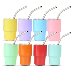 Primo Lines 8 Pack Mini Tumbler with Straw, 3oz Insulated Shot Glass for Parties, Stainless Steel in Colors
