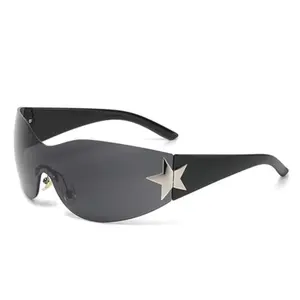 Fashion Rimless Y2K Sunglasses for Women Men 2000s Wrap Around Style Sun Glasses Trendy Y2K Shades