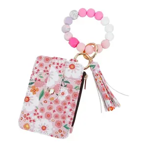 Boho Style Silicone Beaded Stylish Keychain for Women, Beaded Decoration & Tassel Accessory with Keychain Wristlet Strap, Wallet Chain for Leisure & Outdoor Recreation