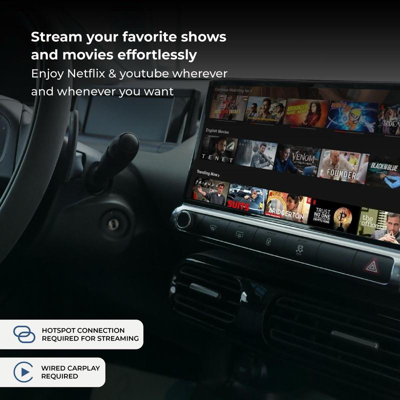 AutoSky Ai Box Lite Neo - Wi-Fi and Bluetooth Connectivity, For iPhone & Androids, Requires Wired Apple CarPlay, Expandable Storage with Youtube & Netflix