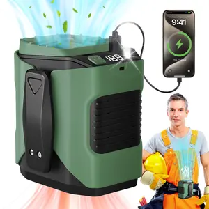 【FathersDayGift】DABATR Portable Waist Clip Fan, Rechargeable 5000mAh Personal Cooling Fan with 10 Speeds, Strong Airflow, LED Light & Power Bank for Travel, Camping & Outdoor Work