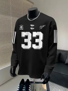 Men's All-Season Sporty Digital Print Long Sleeve T-Shirt, Loose Fit, Round Neck, Casual Street Style, Spring & Fall Outerwear, Winter Layering, Gym T Shirts, Gym Athletic Clothes, Athletic Fashion Activewear