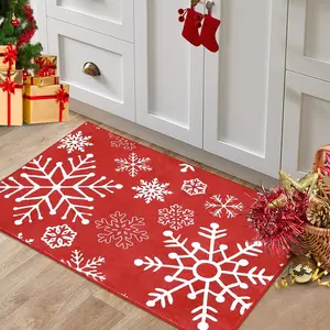 Christmas Entryway Rug Xmas Snowflake  Small Rug Carpet Non-Slip Stain Resistant Holiday Decorative Washable Floor Cover Accent Rug for Entrance Kitchen Bathroom, Red, 2x3