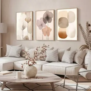3 Pieces Unframed Minimalist Wall Art Floral Modern Home Decor Geometric Wall Poster Abstract Beige Fashion Bohemian Wall Decor Canvas Painting Wall Art Aesthetic Room Decor Many Home Decor Floral Prints