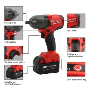 2026Milwaukee 900Nm High Torque Brushless Electric Impact Wrench 18V Battery screwdriver Car Truck Repair Power Tool Cordless Drill Cordless Brushless Impact Drill