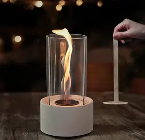 SAVGE Tornado Tabletop Firepit Modern Cylindrical Glass Flame Bioethanol Burner Smokeless Odorless 45-60 Minute Burn Time Minimalist Design