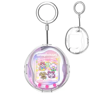 OAJ Crystal Clear Hard TPU Uni Case for Tamagotchi Uni - Full-Body Cover, Strap for Tamagotchi Electronic Pet, Cover with Metal Carabiner - Anti-Scratch & Shockproof Kawaii Accessory - Clea