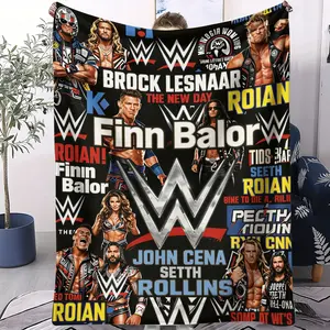 WWE Logo Flannel Blanket World Wrestling Entertainment Fan Art Soft Warm Throw for Gamer Room Decor Dorm Essential Bed Sofa Home Holiday Gift Men Boys 50x60inch