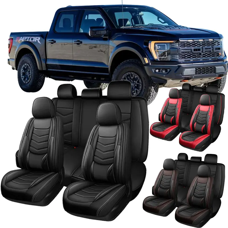 Car Seat Covers For Ford F150 F250 F350 F450 2009-2023 Crew Cab Pickup, Full Set Leather Waterproof 5 Seats Front & Rear Protector Pad Truck Car Interior Accessories