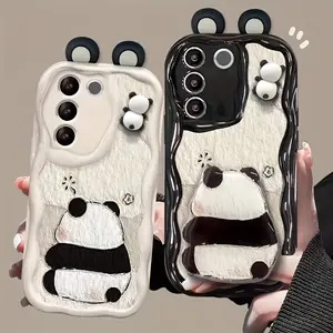 3D Ear-Shaped Panda Figurine Stand Suitable for Galaxy for samsung S24 Ultra Phone Case, Compatible with S24 FE, A16, for Samsung A15, S24 Cream Texture, Panda Stand, A56/A55/A13-4G/S22/S22 Ultra/for Galaxy S25 Ultra/A36/A26/S23/A05S/S23 Plus, Fresh Style