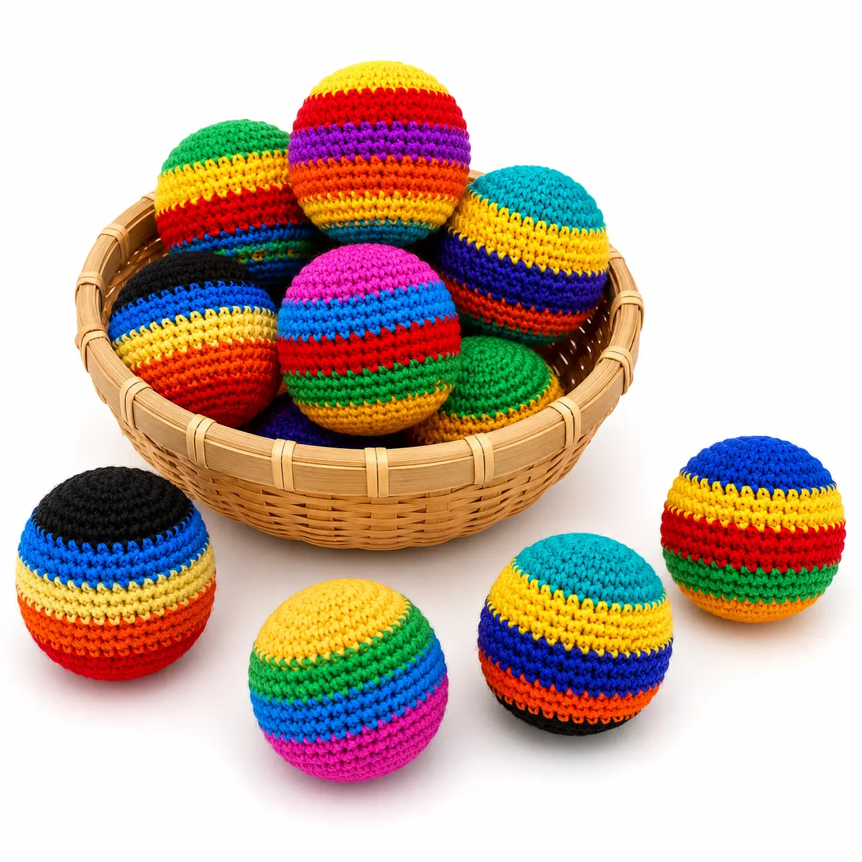 3PCS 2-Inch Handmade Crochet Hacky Sack Balls, Assorted Soft Footbag Kick Set for Kids, Coordination Training Sports Toy, Outdoor Games, Birthday Party Favors & Classroom Rewards (Random Colors)