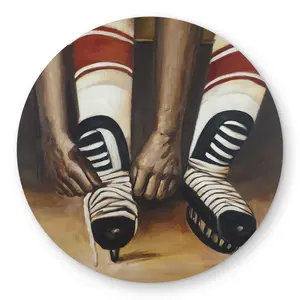 360 Stand 5x5 ft Round Ice Hockey Rug - Printed Face, Red Hockey Player Tying Skates Design, Durable Indoor-Outdoor Rug for Patio/Game Room, Household Textile for Hobby Enthusiasts, Red Hobbies