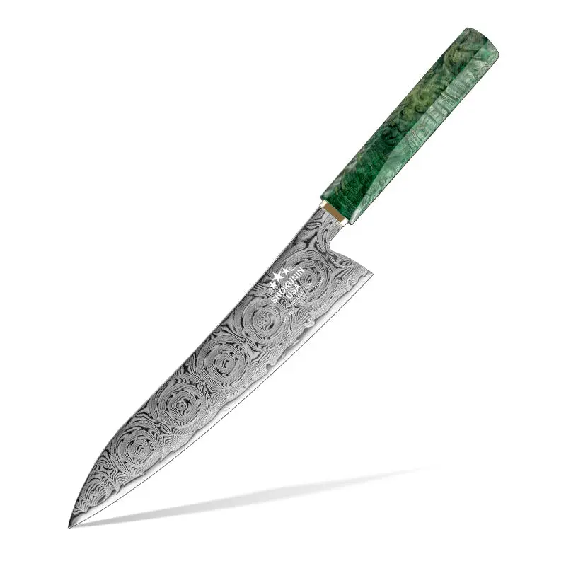 Deuce Custom Japanese Chef Knife with Exotic Maple Burl Wood Handle