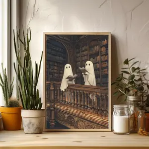 Two cute ghosts Poster,  Wall Art Funny Poster