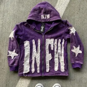 European & American Foreign Trade Cross-Border Sweatshirt Purple Long-Sleeved Pullover Hoodie with Letter Star Pattern Loose Vintage Fit