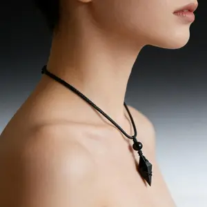 Natural Black Obsidian Rhombus Dangle Point Pendant Talisman Necklace Protection Chakra Necklace For Men Women Gift Healing Reiki Women's Fashion