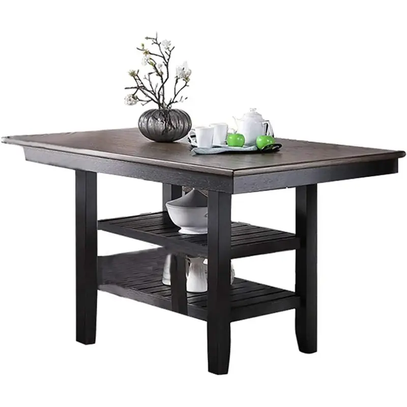 Classic Counter Height Dining Table, Dark Coffee Finish Rubber Wood Indoor Furniture with 2x Storage Shelves, 64"x40"x36"h, Assembly Required for Kitchen Breakfast Dining Room (High-End, High-Quality)