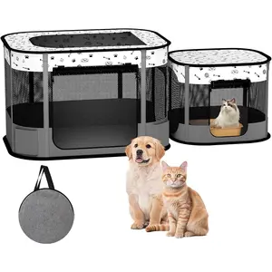Portable  Playpen, 8-Rod Reinforced Kitten  Puppy Playpens, Foldable Play Pen for Indoor Cats Enclosed  Kitty Doggy Outdoor, Collapsible Tent Kennel Cage Corral