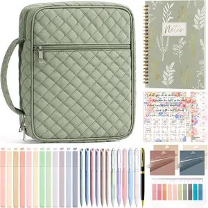 Cover Case for Large Bag, Study Supplies Journaling Kit Quilted Bag with Handle, Puffer Book Case w/Tabs Accessories Day Christian Gifts for Mom