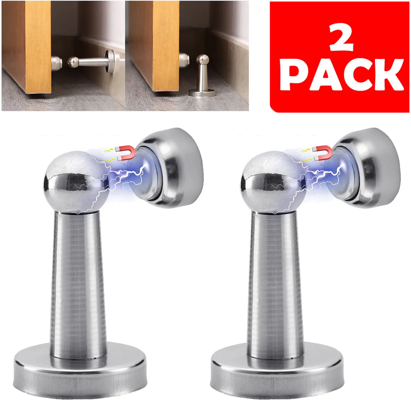 2 Pack Magnetic Door Stopper Stainless Steel Magnetic Door Catch Magnetic Door Stop Holder Home Safety Stopper