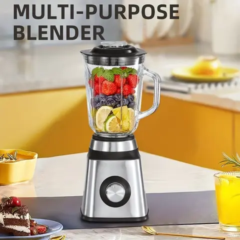 Dezin High Speed Power Kitchen Blender - Multifunctional Mixer, Smoothie Maker & Grinder Combo with 2 Speeds, Pulse Function, 48-Oz Glass Jar, Countertop Design, Hands-Free Cleaning, Silver