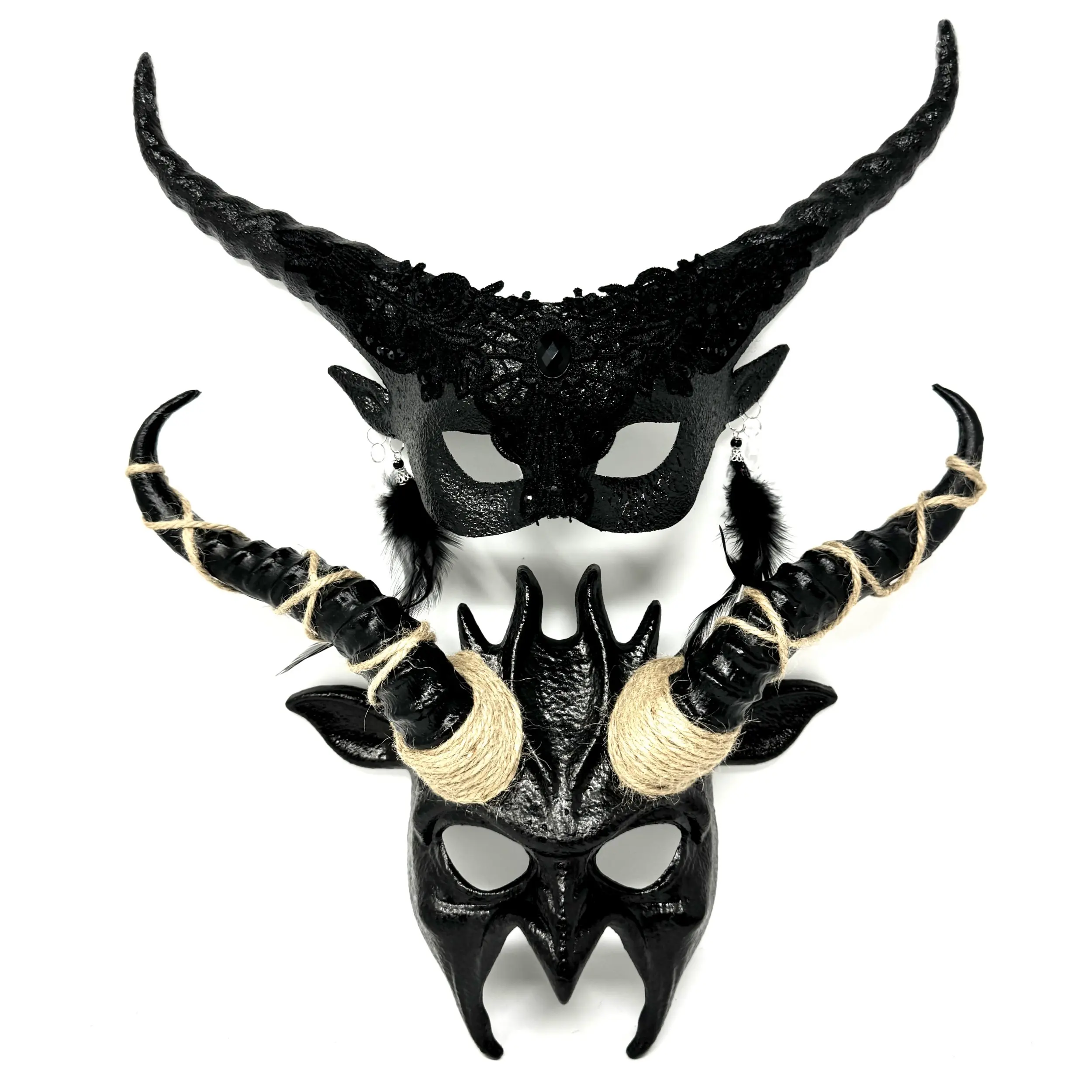 Couples Masquerade Masks, Men Women Devil Demon Goat Horn Costume Party Mask For Halloween Cosplay
