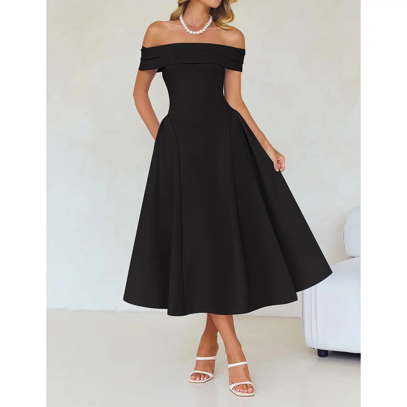Cocktail Dresses for Women's Elegant Off Shoulder Short Sleeve Swing A Line  Wedding Evening Party Midi Dress - TikTok Shop