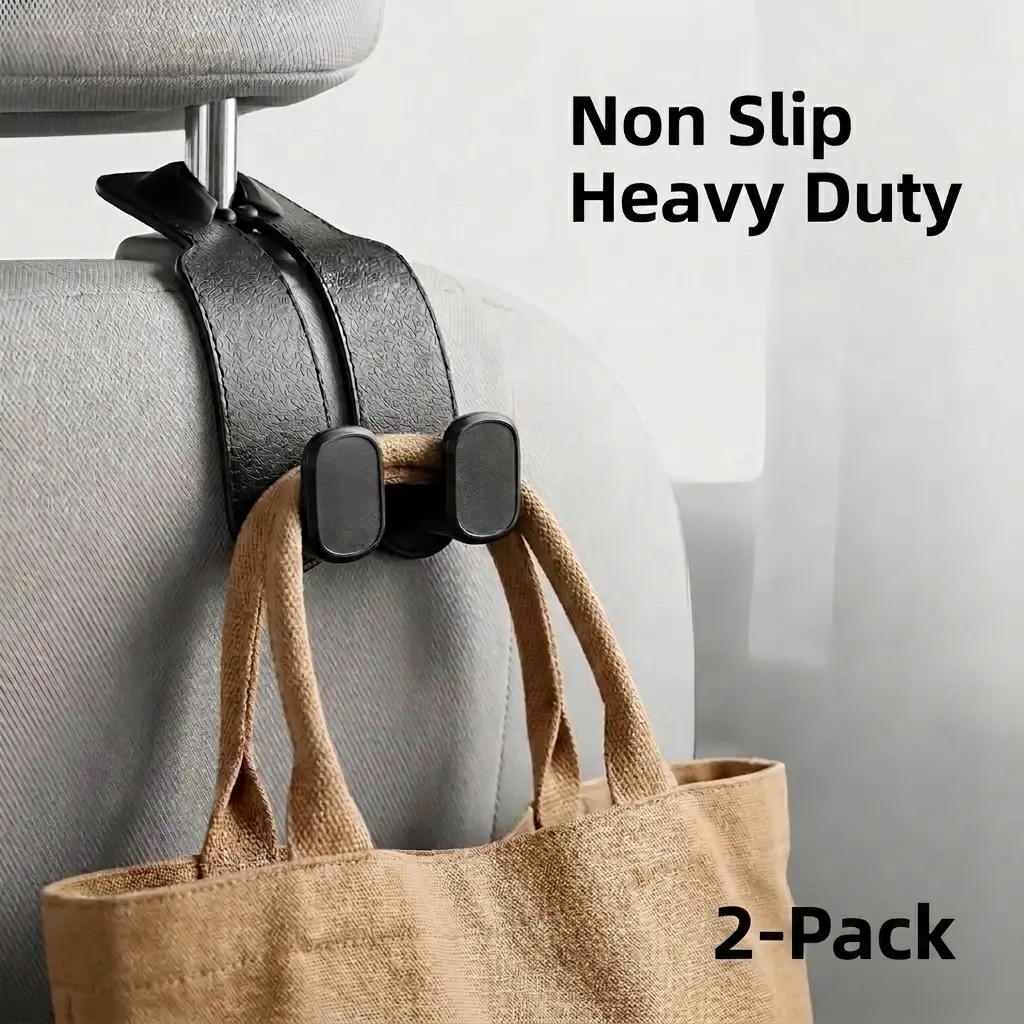 2-Pack Heavy-Duty Car Headrest Hooks, Easy Install Multifunctional Car Organizer & Organization Accessories, Universal Non-Slip Holder for Purses, Grocery Bags