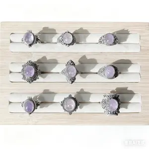 kunzite gemstone sterling silver S925 adjustable ring no tarrish waterproof