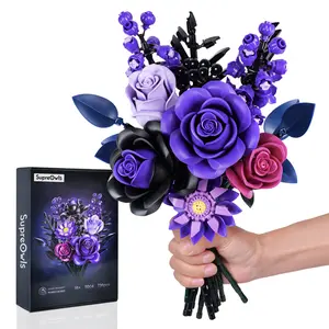Supreowls Flower Bouquet Building Set, Purple Roses Botanical Collection Kits for Adults Women, Gift for Valentine's Day for Her/Mom/Girlfriend/Wife/Couple, Gothic Modern Home Room Office Table Decor