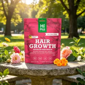 HiPlus Hair Growth Accelerator Dietary Supplement - Pineapple Flavor, Reduces Shedding, Boosts Thickness, Nourishes Thinning Hair, Proprietary Collagen Complex, Biotin, Clinically Proven