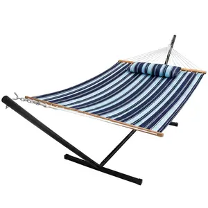 SummerVibes Portable Outdoor Hammock with Stand, Heavy Duty Hammock with Carrying Bag, Soft Pillow, Balance Ropes
