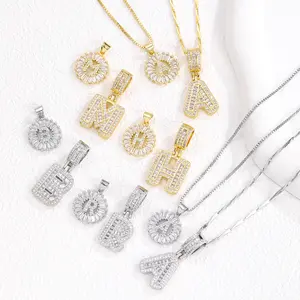 Meaningful Gift Initial Necklace Set.14K Gold Plated Double Letter Pendant Necklaces with Zircon Personalized Jewelry for Women.
