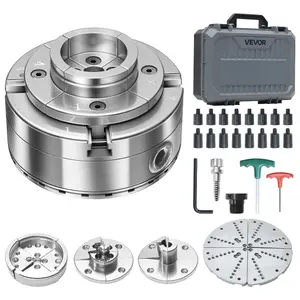 VEVOR 4 Inch Wood Lathe Chuck, 4-Jaw, Self-Centering Wood Turning Chuck Set with 1x 8TPI Thread Adapter, 5 PCS Jaws Round/Flat/Step/ Carry Case, Nickel-Plated Finish, for Woodworking Lathe