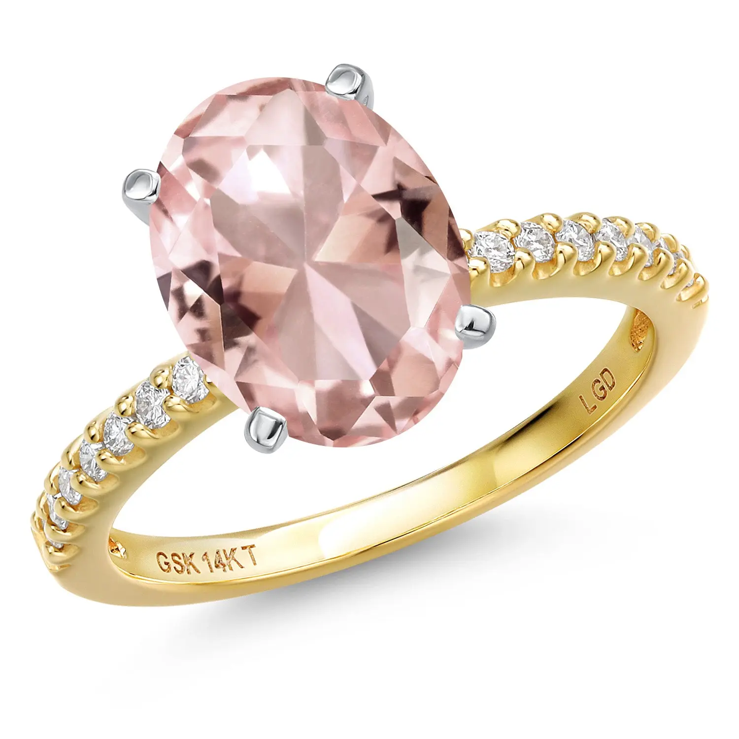 14K Two Tone Gold Peach Nano Morganite and Lab Grown Diamond Engagement Ring For Women | 4.04 Cttw | Oval 11X9MM | Wedding Engagement Anniversary Promise Ring For Women