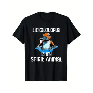 100% Cotton Summer T Shirts Funny Lickalotopus Humor T-Shirt In Classic Black T-Shirt For Men and Women
