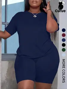 Plus Size Women's Summer Casual Set, Loose-Fit Round Neck Short Sleeve Top & Shorts, Comfortable Fashion for Daily Wear